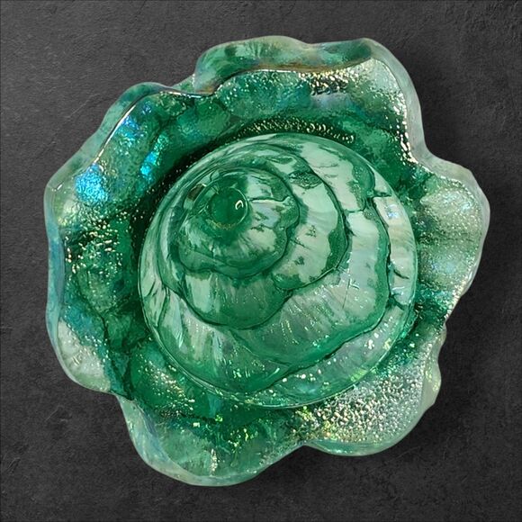 Fenton Style Iridescent Glass Christmas Tree w/ Gold Bird & Snow Flocking 6.5" - Picture 6 of 8